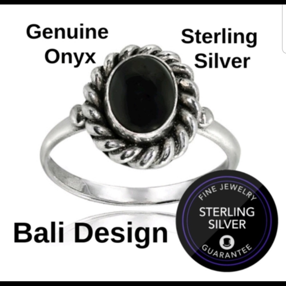 NEW Genuine Onyx Silver Ring Boho Bali Gypsy 70's